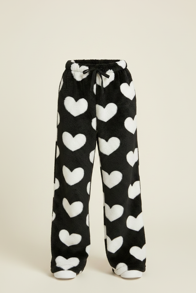 Pantalon Noir Velours Cœurs Ample Doux Confortable - Molleton - vue 3