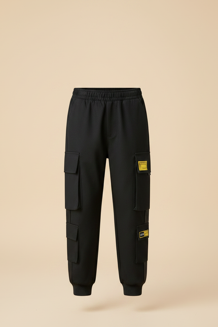 Pantalon Noir Cargo Ample Poches Garçon - Toile - vue 3