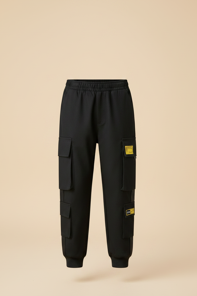 Pantalon Noir Cargo Ample Poches Garçon - Toile - vue 3