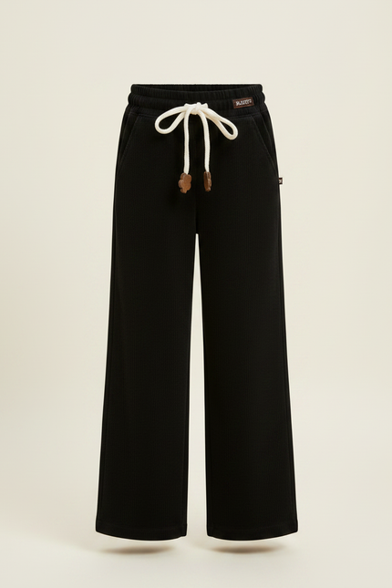 Pantalon Noir Côtelé Ample Fille Décontracté Confortable - Cordé - vue 3