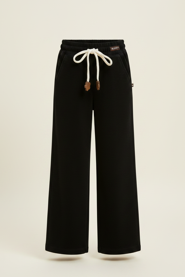 Pantalon Noir Côtelé Ample Fille Décontracté Confortable - Cordé - vue 3