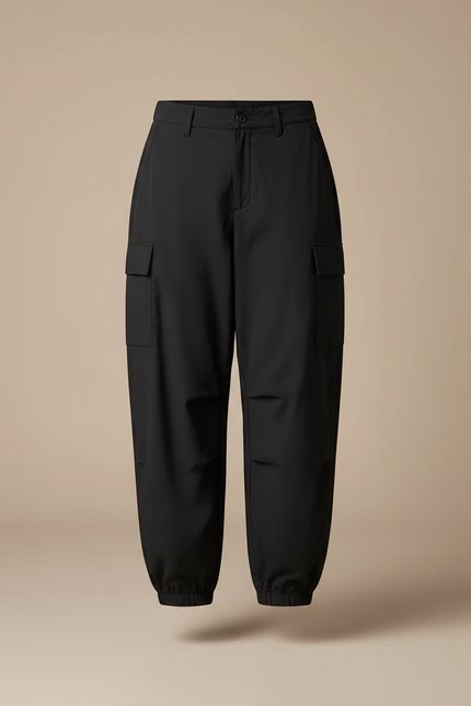 Pantalon Noir Cargo Ample Femme Hiver - Polyester - vue 3