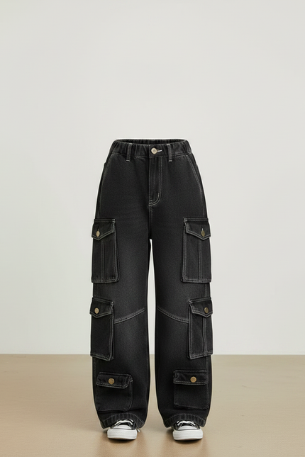 Pantalon Noir Cargo Ample Denim Multi-poches - Jean - vue 3