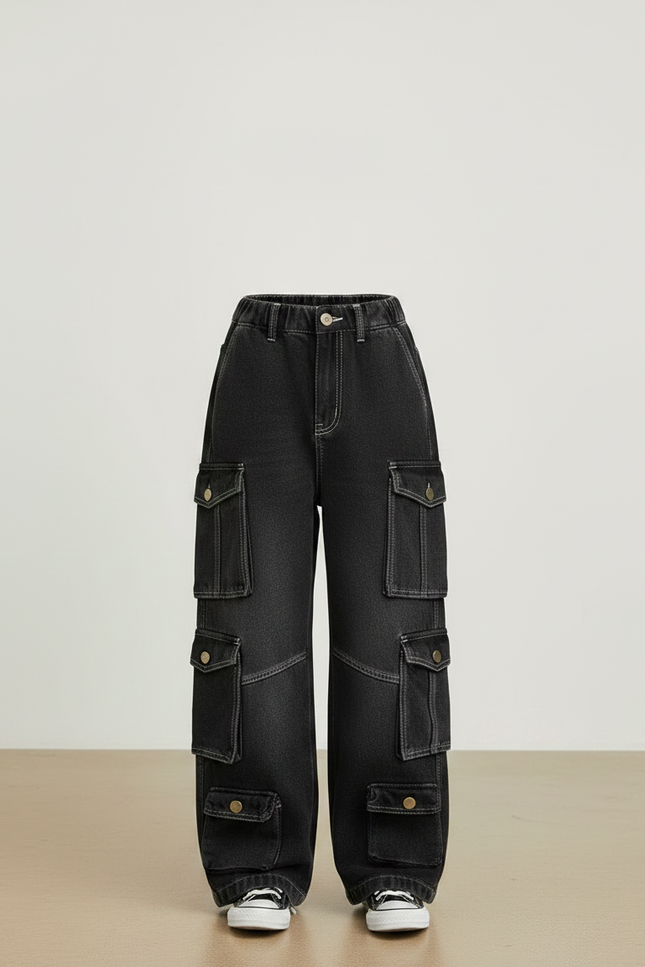 Pantalon Noir Cargo Ample Denim Multi-poches - Jean - vue 3