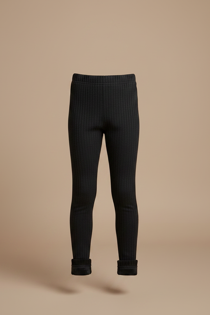 Pantalon Noir Côtelé Chaud Extensible Enfant Fille - Maille - vue 3
