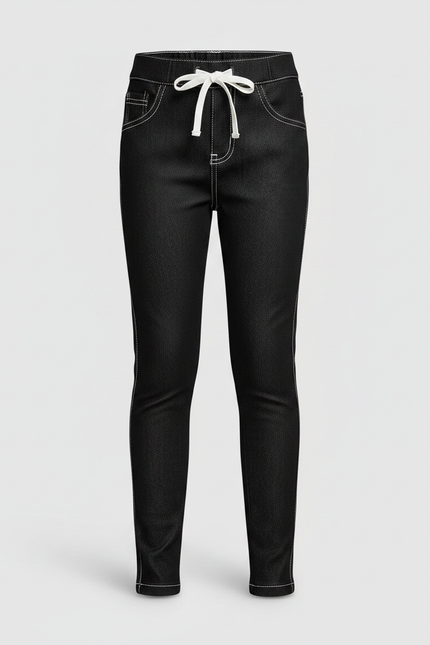 Pantalon Noir Enfant Slim Coutures Blanches - Jean - vue 3