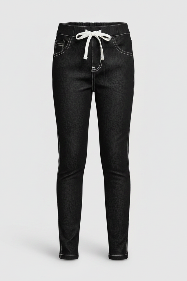 Pantalon Noir Enfant Slim Coutures Blanches - Jean - vue 3