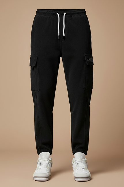 Pantalon Noir Cargo Côtelé Décontracté Homme - Cordé - vue 3