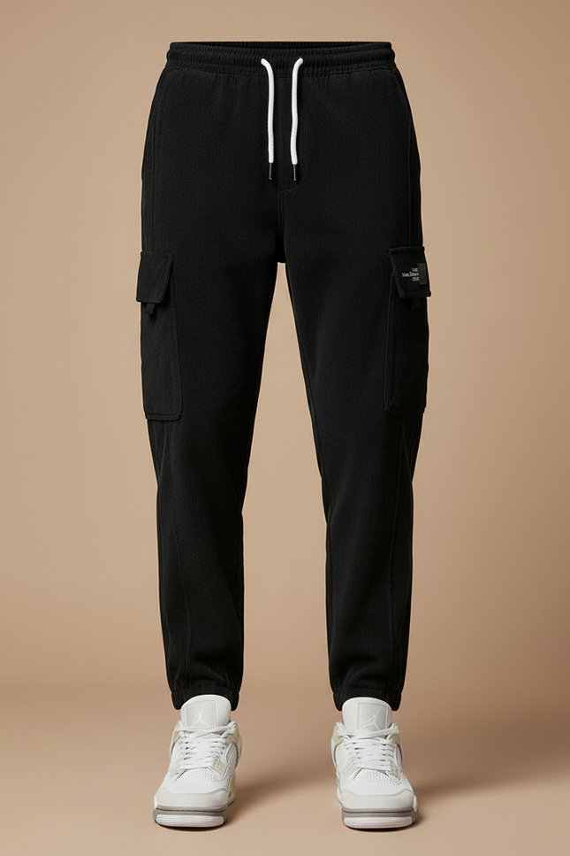 Pantalon Noir Cargo Côtelé Décontracté Homme - Cordé - vue 3