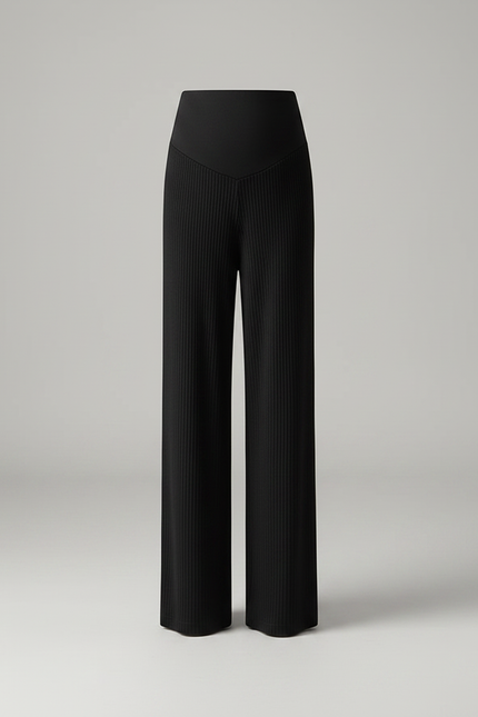 Pantalon Noir Côtelé Large Maternité Confortable - Maille - vue 3