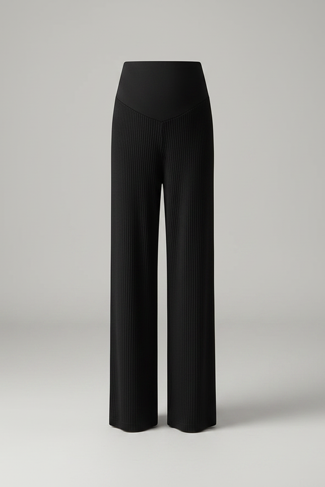 Pantalon Noir Côtelé Large Maternité Confortable - Maille - vue 3
