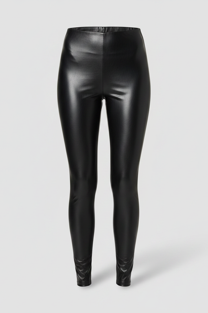 Pantalon Noir Similicuir Brillant Taille Haute Skinny Femme - Simili cuir - vue 3