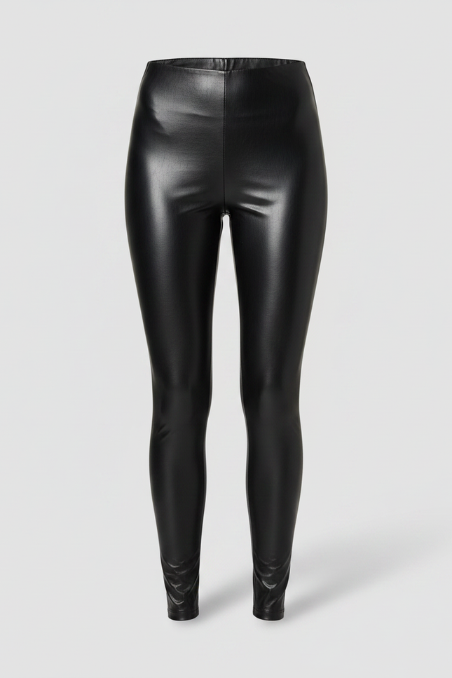Pantalon Noir Similicuir Brillant Taille Haute Skinny Femme - Simili cuir - vue 3