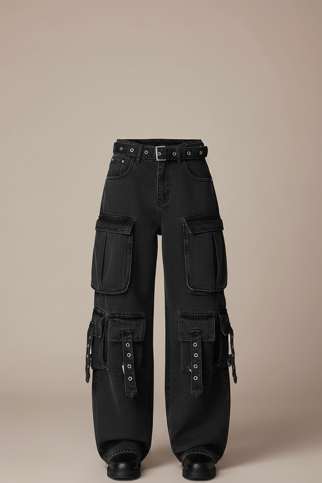 Pantalon Treillis Noir Femme - Jean - vue 3