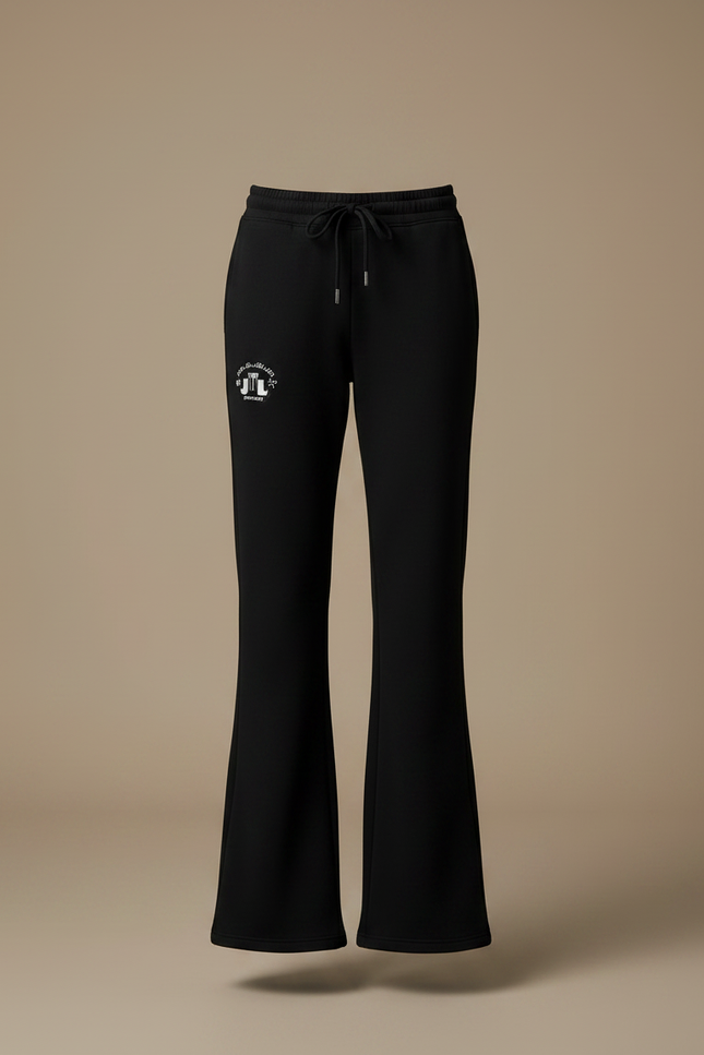 Pantalon Noir Évasé Brodé Cordon Décontracté Femme - Molleton - vue 3