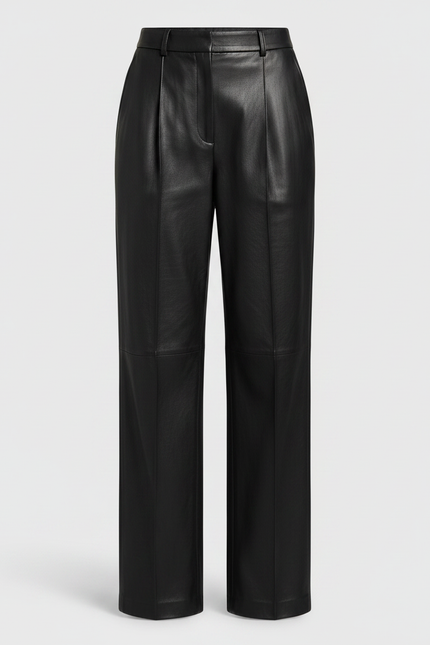 Pantalon Noir Similicuir Ample Droit Taille Haute - Simili cuir - vue 3