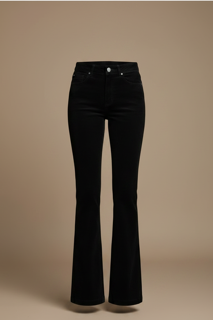 Pantalon Noir Côtelé Taille Haute Évasé Femme - Cordé - vue 3