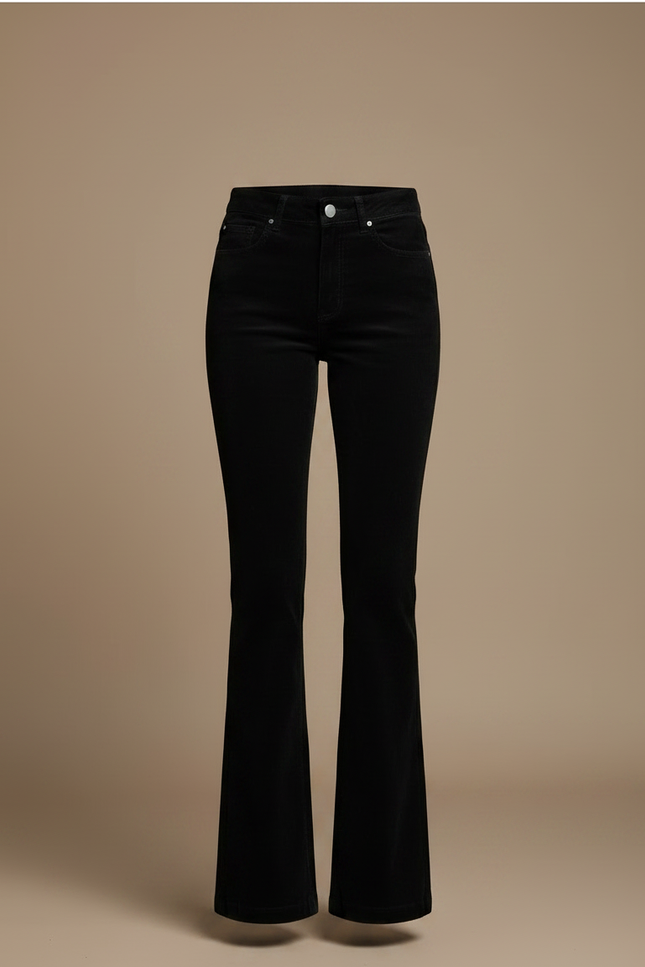 Pantalon Noir Côtelé Taille Haute Évasé Femme - Cordé - vue 3