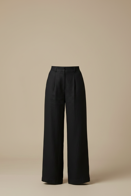 Pantalon Noir Fluide Lin Plissé Femme Chic - vue 3