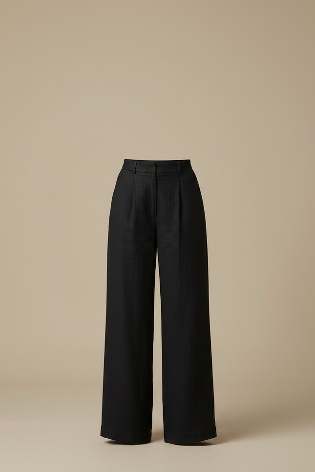 Pantalon Noir Fluide Lin Plissé Femme Chic - vue 3