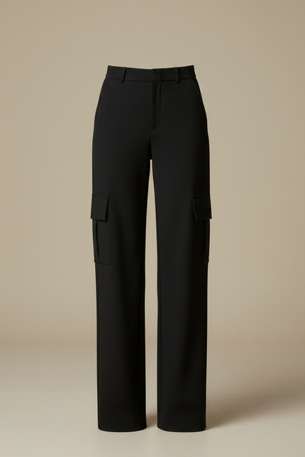 Pantalon Noir Cargo Droit Fluide Élégant Femme - Gabardine - vue 3