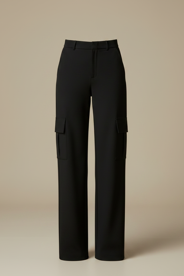 Pantalon Noir Cargo Droit Fluide Élégant Femme - Gabardine - vue 3