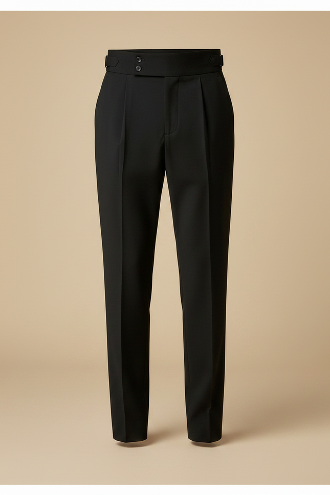 Pantalon Noir Plissé Taille Haute Ajusté Homme - Gabardine - vue 3