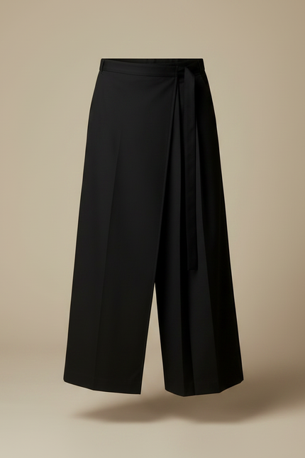 Pantalon Noir Plissé Ample Taille Haute Culotte - Gabardine - vue 3