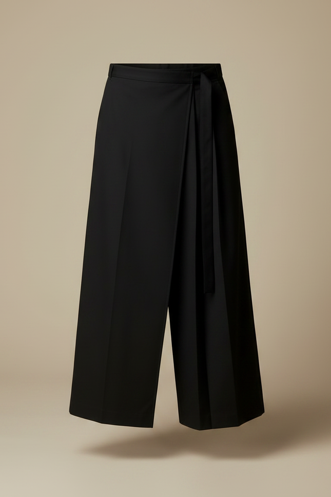 Pantalon Noir Plissé Ample Taille Haute Culotte - Gabardine - vue 3