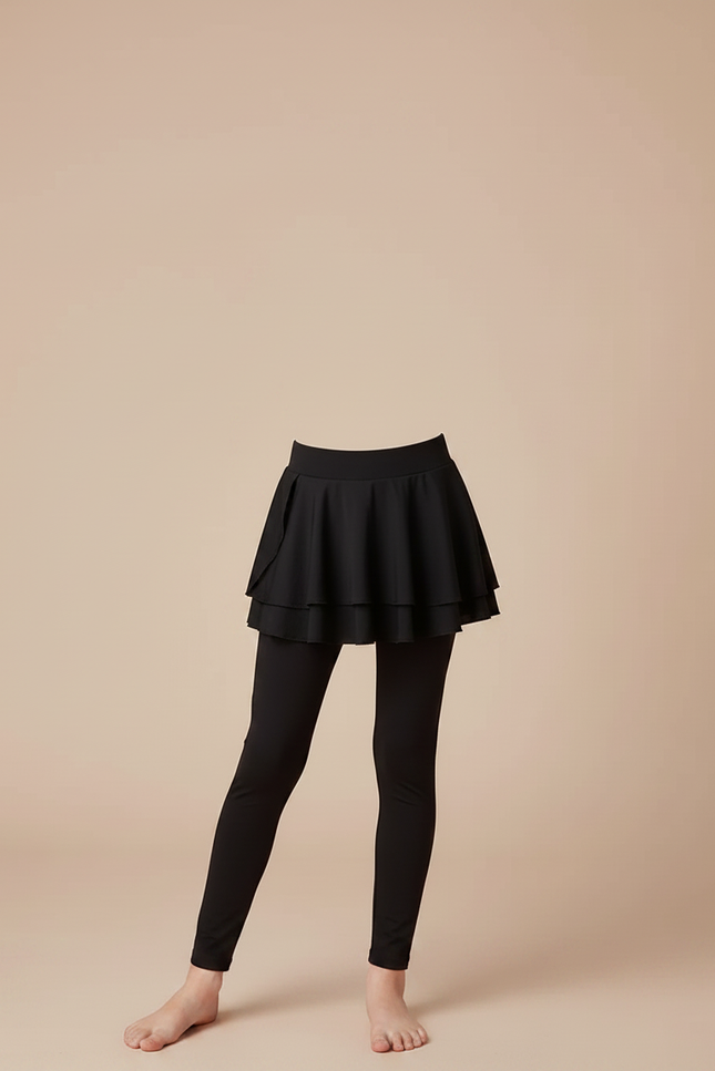 Pantalon Noir Legging Jupe Intégrée Fille Sportif - Polyester - vue 3
