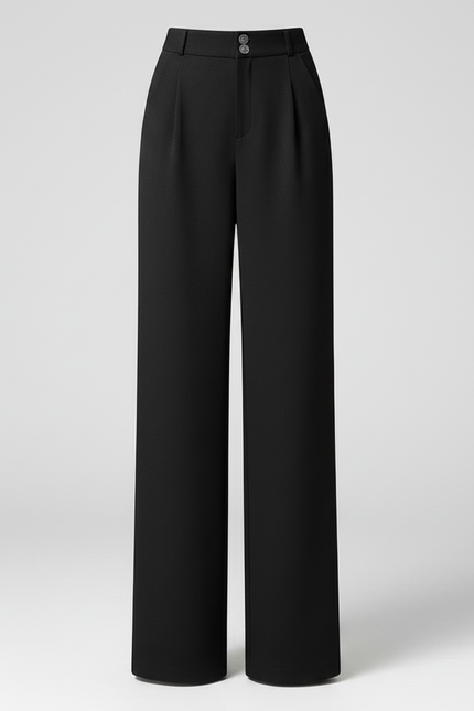 Pantalon Noir Laine Ample Taille Haute Droit Élégant - vue 3