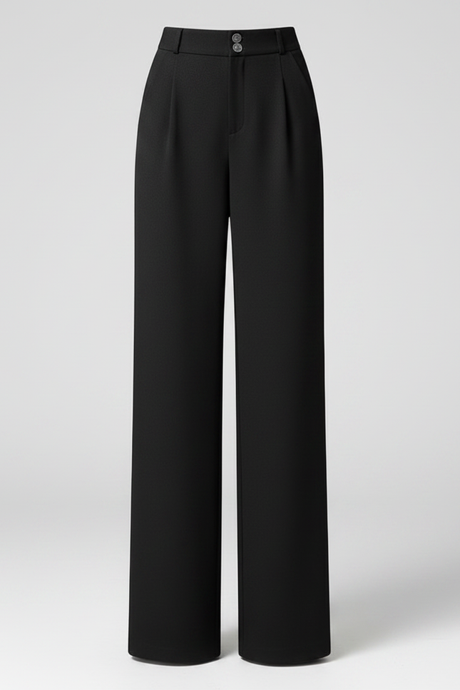Pantalon Noir Laine Ample Taille Haute Droit Élégant - vue 3