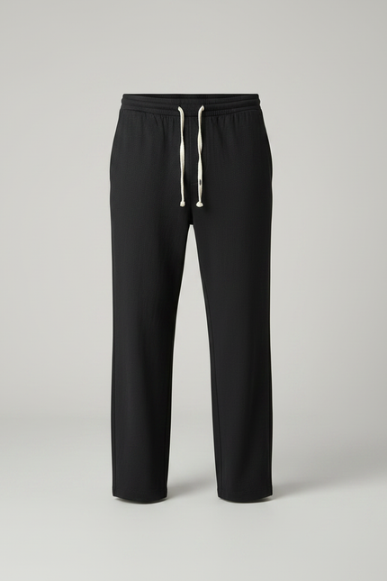 Pantalon Noir Ample Droit Décontracté Homme Cordon - Lin - vue 3