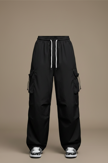 Pantalon Noir Parachute - Polyester - vue 3