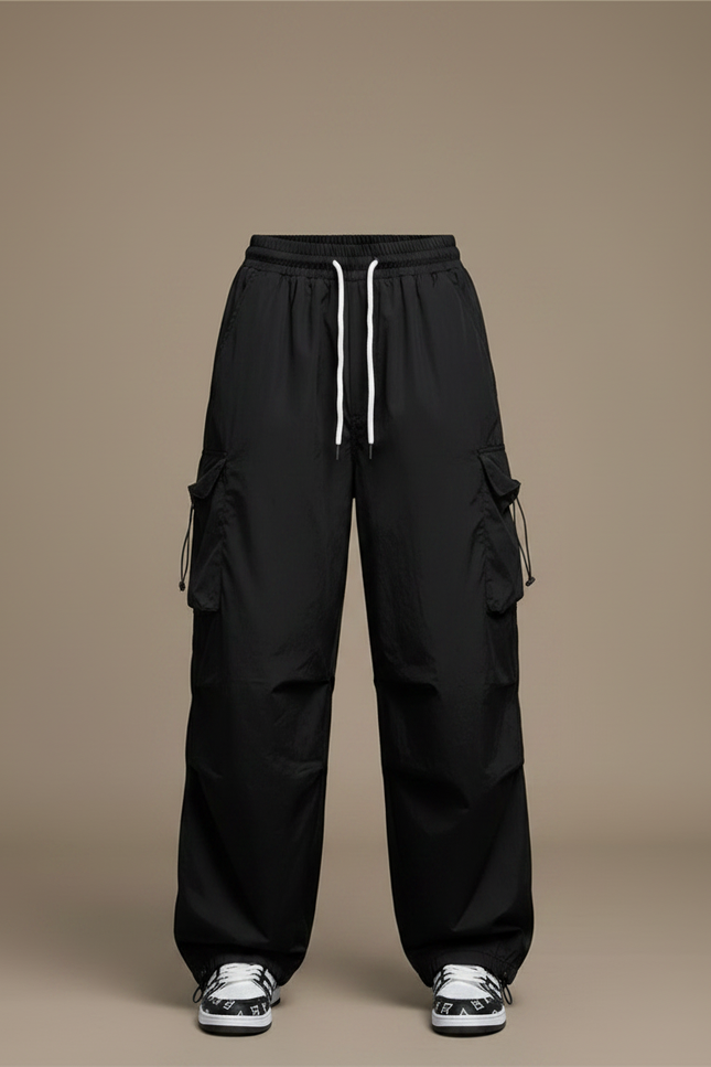 Pantalon Noir Parachute - Polyester - vue 3