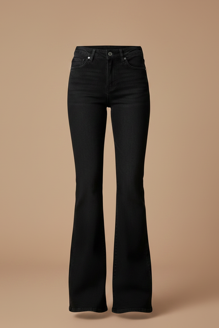 Pantalon Noir Évasé Denim Taille Haute Ajusté - Jean - vue 3