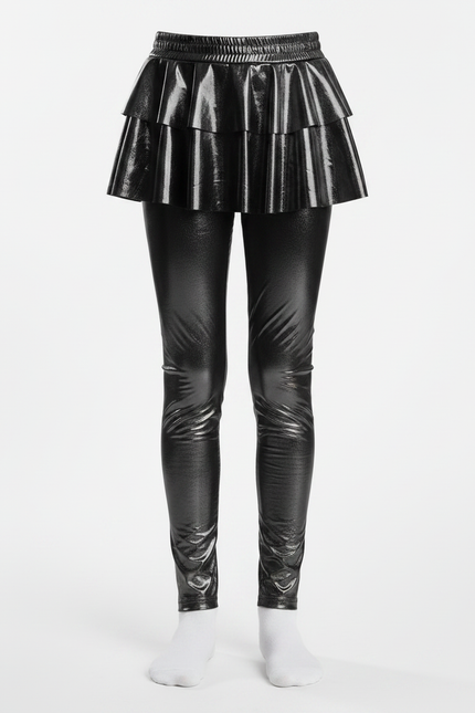 Pantalon Noir Brillant Métallique Jupe-culotte Fille - Simili cuir - vue 3