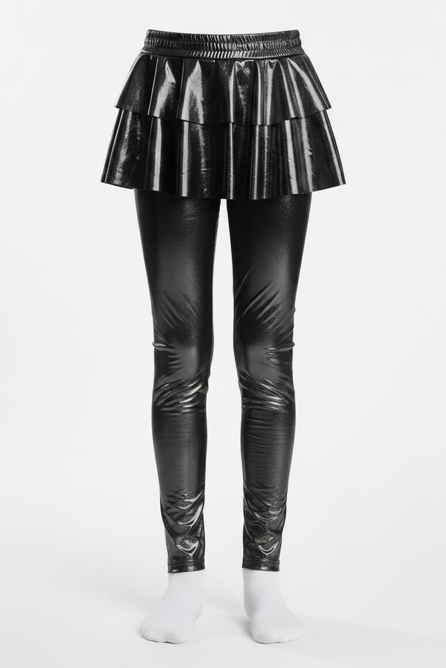 Pantalon Noir Brillant Métallique Jupe-culotte Fille - Simili cuir - vue 3