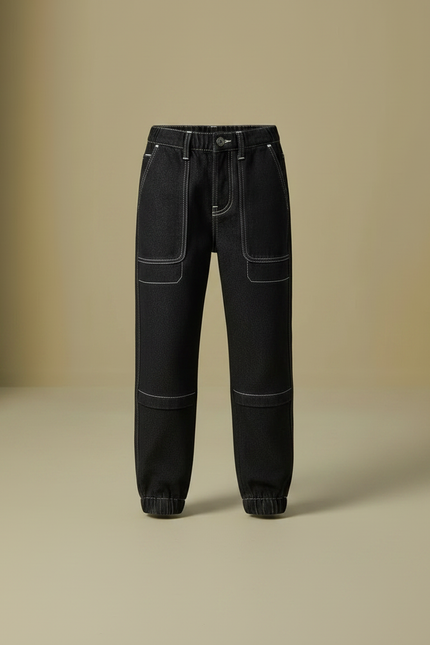 Pantalon Cargo Noir Couture Blanche - Jean - vue 3