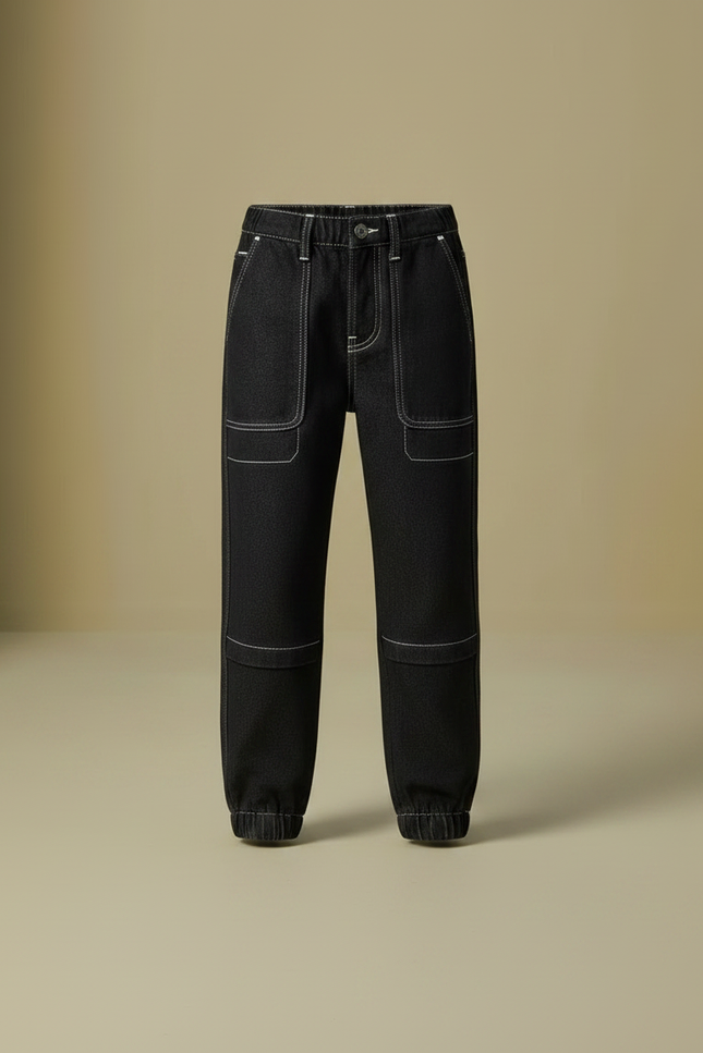 Pantalon Cargo Noir Couture Blanche - Jean - vue 3