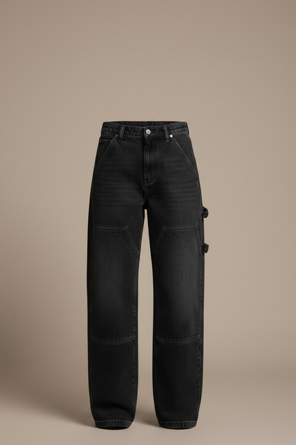 Pantalon Noir Baggy Denim Vintage Femme Streetwear - Jean - vue 3