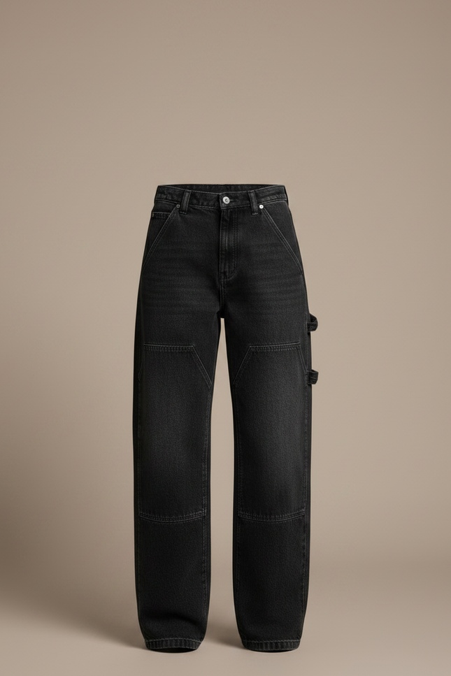 Pantalon Noir Baggy Denim Vintage Femme Streetwear - Jean - vue 3