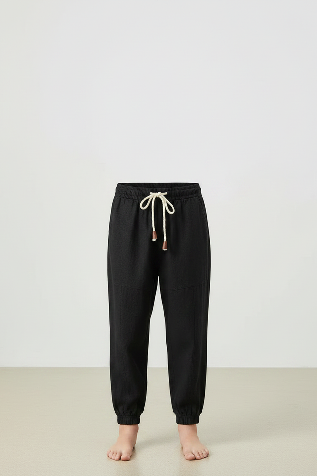 Pantalon Noir Coton Lin Ample Garçon - vue 3