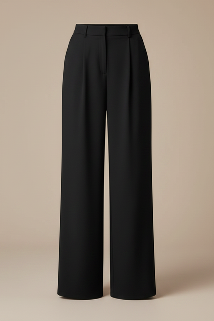 Pantalon Noir Fluide Ample Taille Haute Élégant - Polyester - vue 3