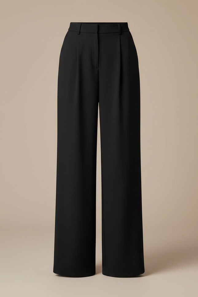 Pantalon Noir Fluide Ample Taille Haute Élégant - Polyester - vue 3