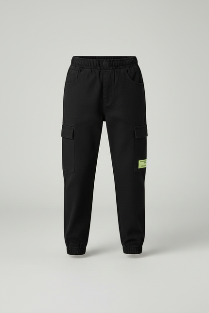Pantalon Noir Cargo Coton Garçon Jogger Décontracté - vue 3