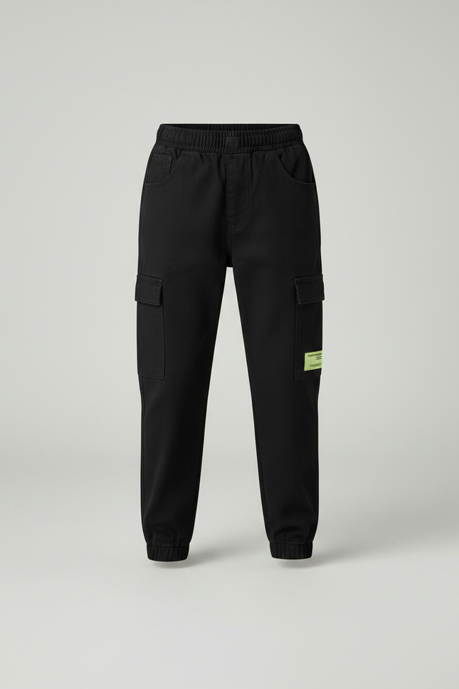 Pantalon Noir Cargo Coton Garçon Jogger Décontracté - vue 3