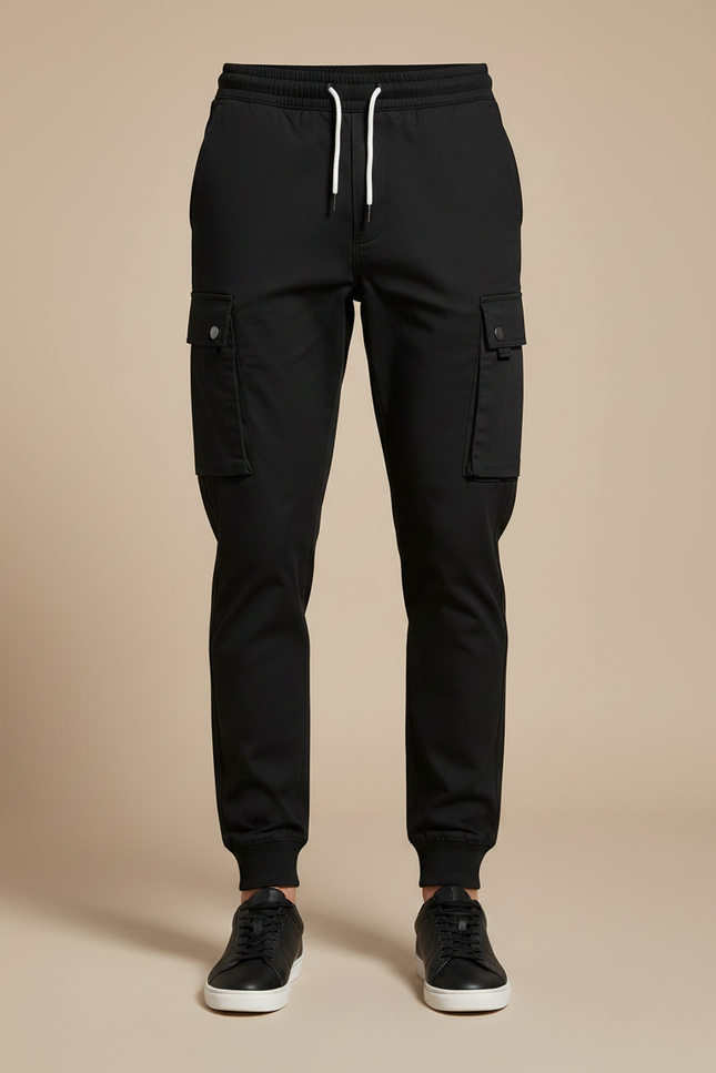 Pantalon Noir Cargo Jogger Cordon Homme Poches - Molleton - vue 3