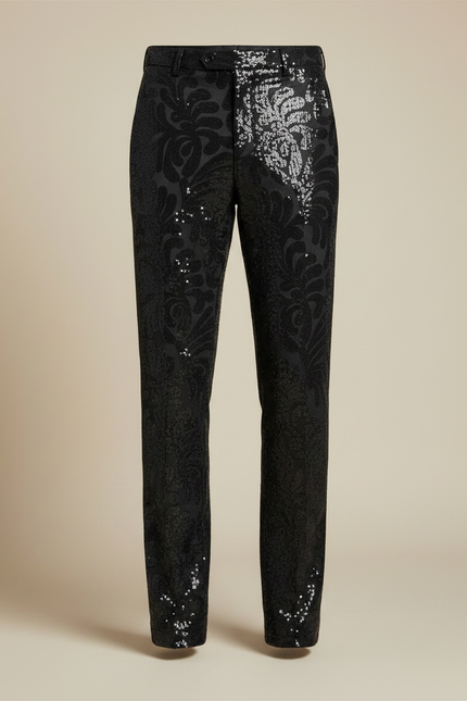 Pantalon Noir Brodé Paillettes Slim Homme Élégant - Satin - vue 3