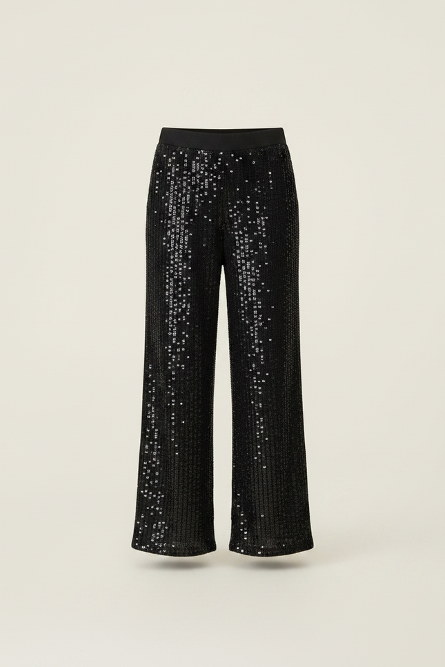 Pantalon Noir Paillettes Large Décontracté Fille - Polyester - vue 3